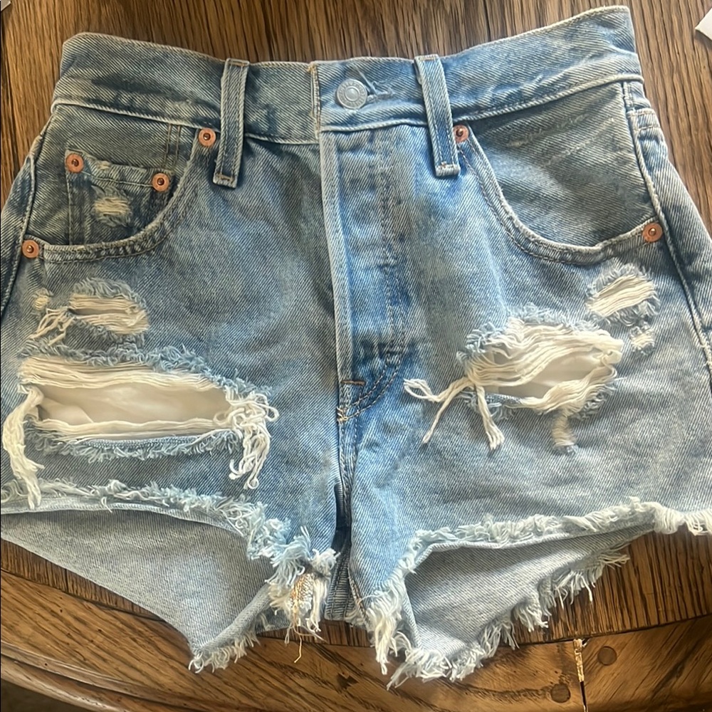 Levi's Blue Jean Shorts High-Waisted Distressed 501 Size 24
